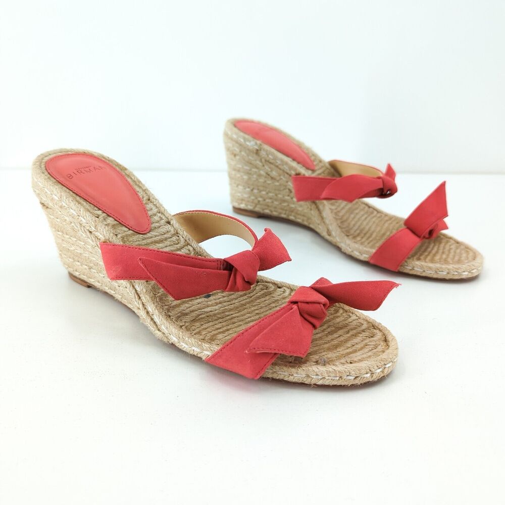 Alexandre Birman Women 37.5 Clarita Sandals Salmon Pink Suede Wedge Espadrilles